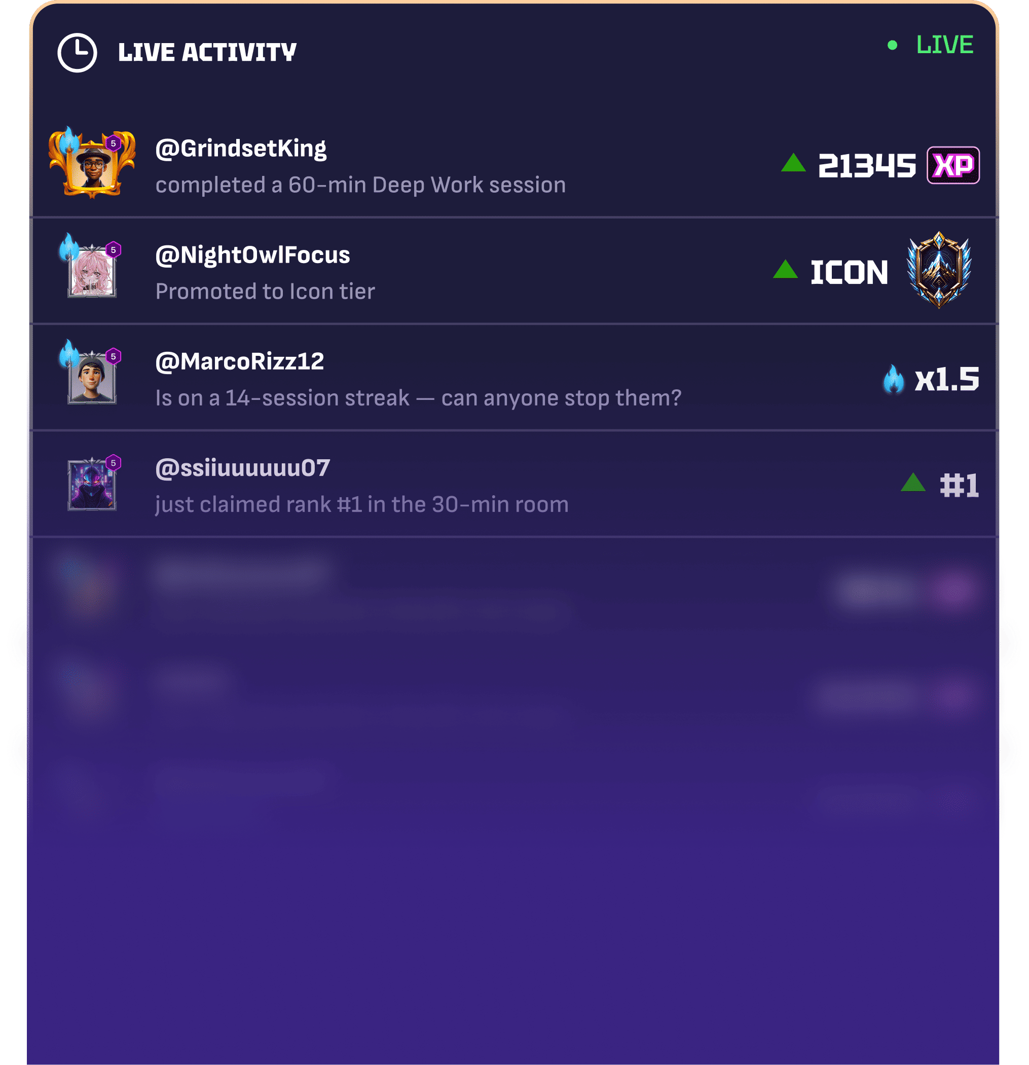 Live arena activity feed