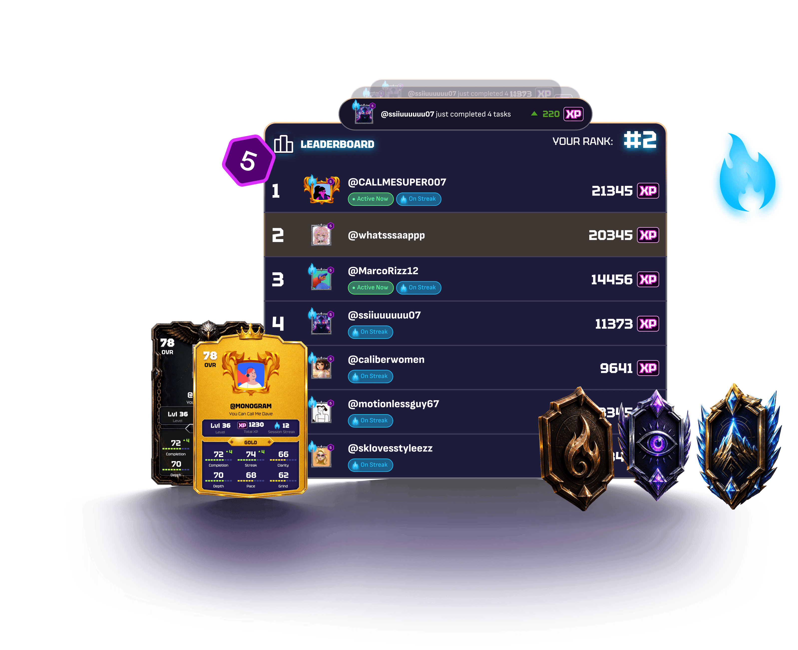 Leaderboard UI with card visuals